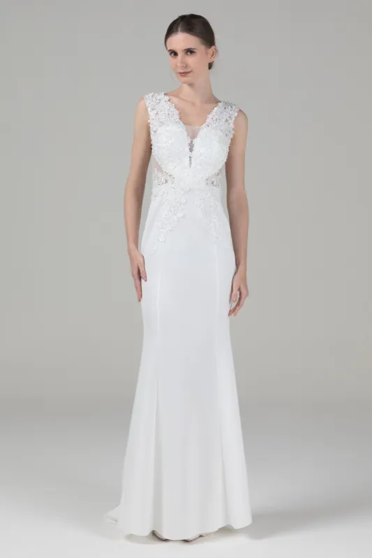Mermaid Sweep-Brush Train Elastic Knitted Fabric Wedding Dress CW2608 sold by Cocomelody