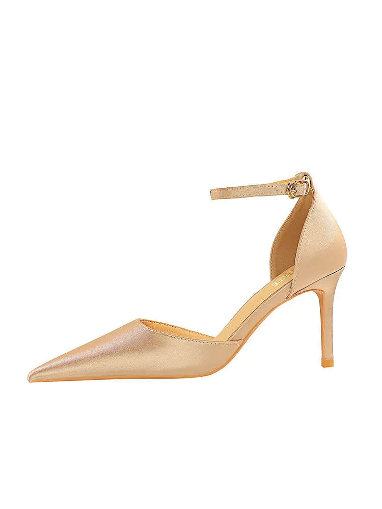 Champagne Satin Pointy Stiletto Heels 674228626275 sold by Cocomelody product image thumbnail 3
