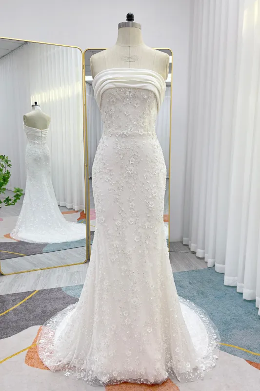 Trumpet-Mermaid Court Train Lace Satin Wedding Dress CW3280 sold by Cocomelody