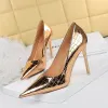 Gold Faux Leather Pointy Stiletto Heels 666858462308 sold by Cocomelody