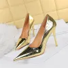 Gold Faux Leather Pointy Stiletto Heels 666858462308 sold by Cocomelody