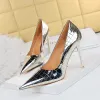 Gold Faux Leather Pointy Stiletto Heels 666858462308 sold by Cocomelody