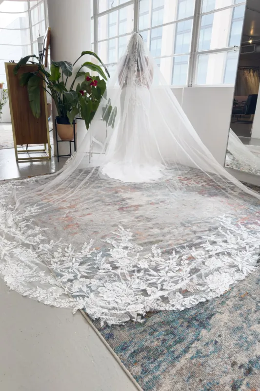 One-tier Lace Edge Lace Tulle Cathedral Veils with Appliques Beading CV0326 made by Cocomelody