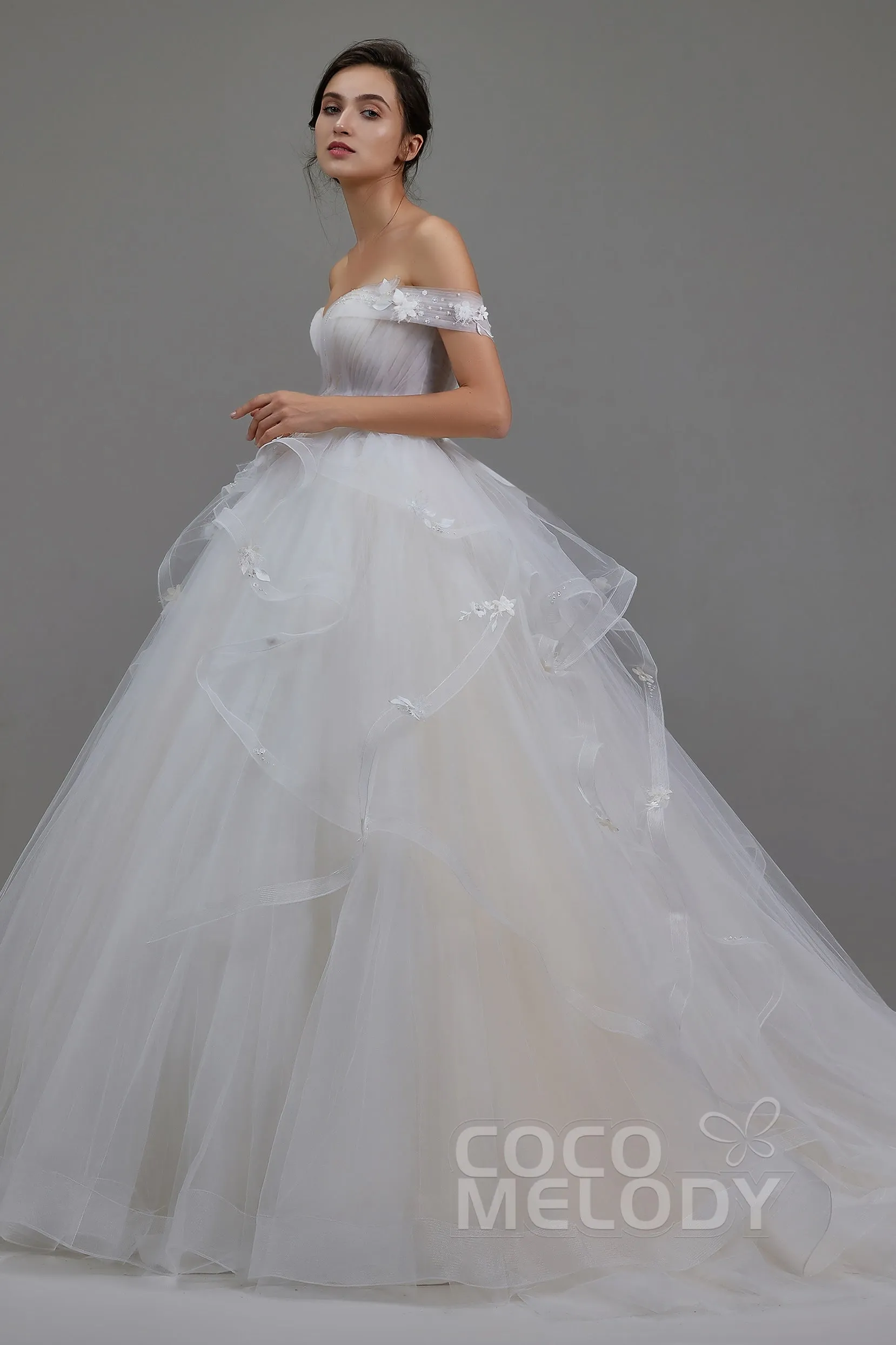 A-Line Chapel Train Tulle Wedding Dress LD5802 sold by Cocomelody product image thumbnail 5