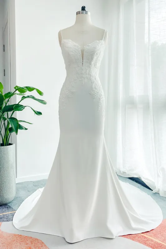 Trumpet-Mermaid Court Train Lace Stretch Satin Wedding Dress CW3137 sold by Cocomelody