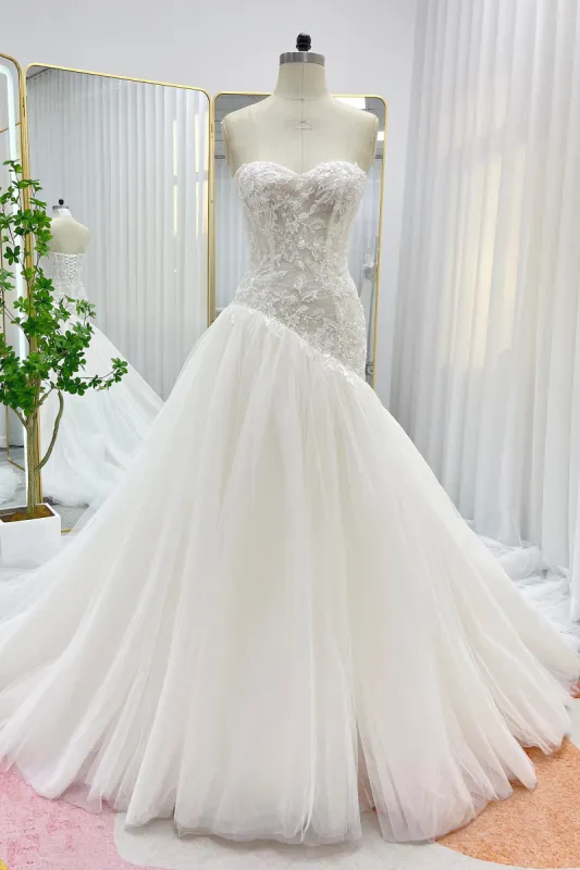 Trumpet-Mermaid Chapel Train Lace Tulle Wedding Dress CW3254 sold by Cocomelody