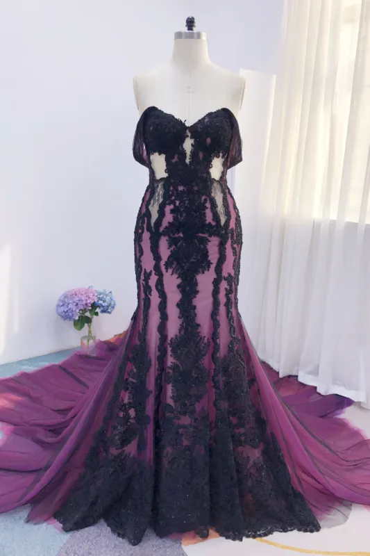 Trumpet-Mermaid Cathedral Train Lace Tulle Wedding Dress CW3223 sold by Cocomelody