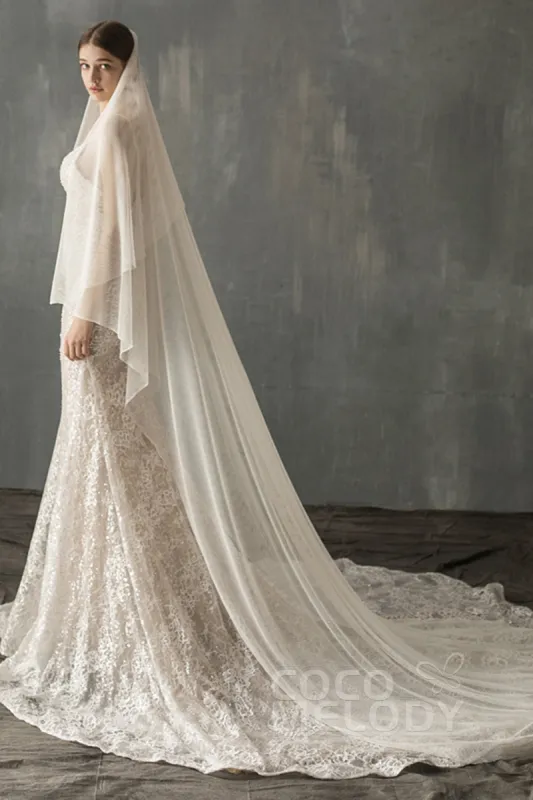 Two-tier Cut Edge Tulle Chapel Veils CV0223 sold by Cocomelody