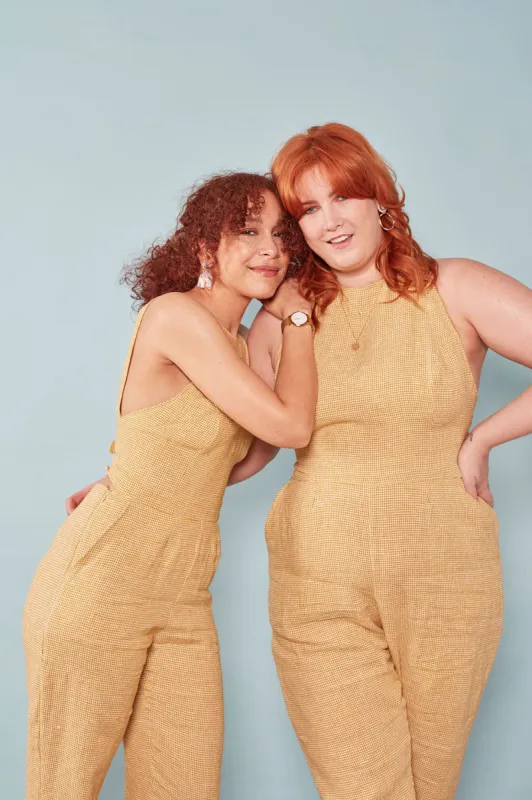 The Sisterhood ezp® Jumpsuit Mustard Gingham Linen sold by Leim