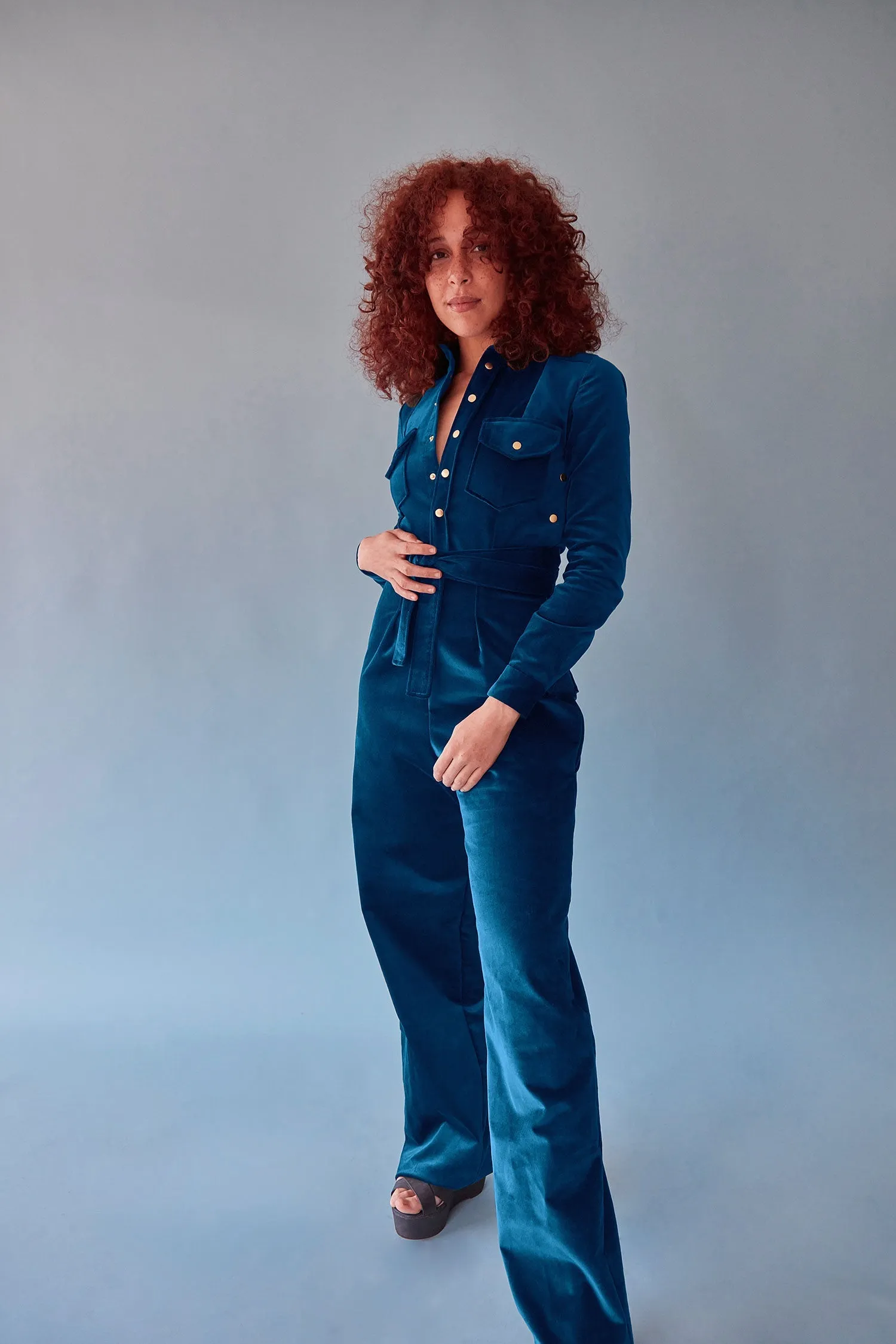 The Alex ezp® Boilersuit Petrol Velvet sold by Leim