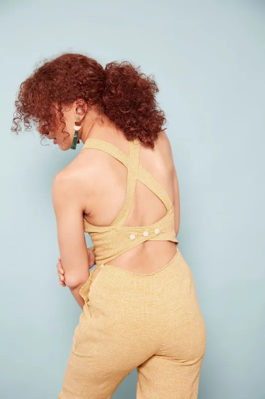 The Sisterhood ezp® Jumpsuit Mustard Gingham Linen sold by Leim