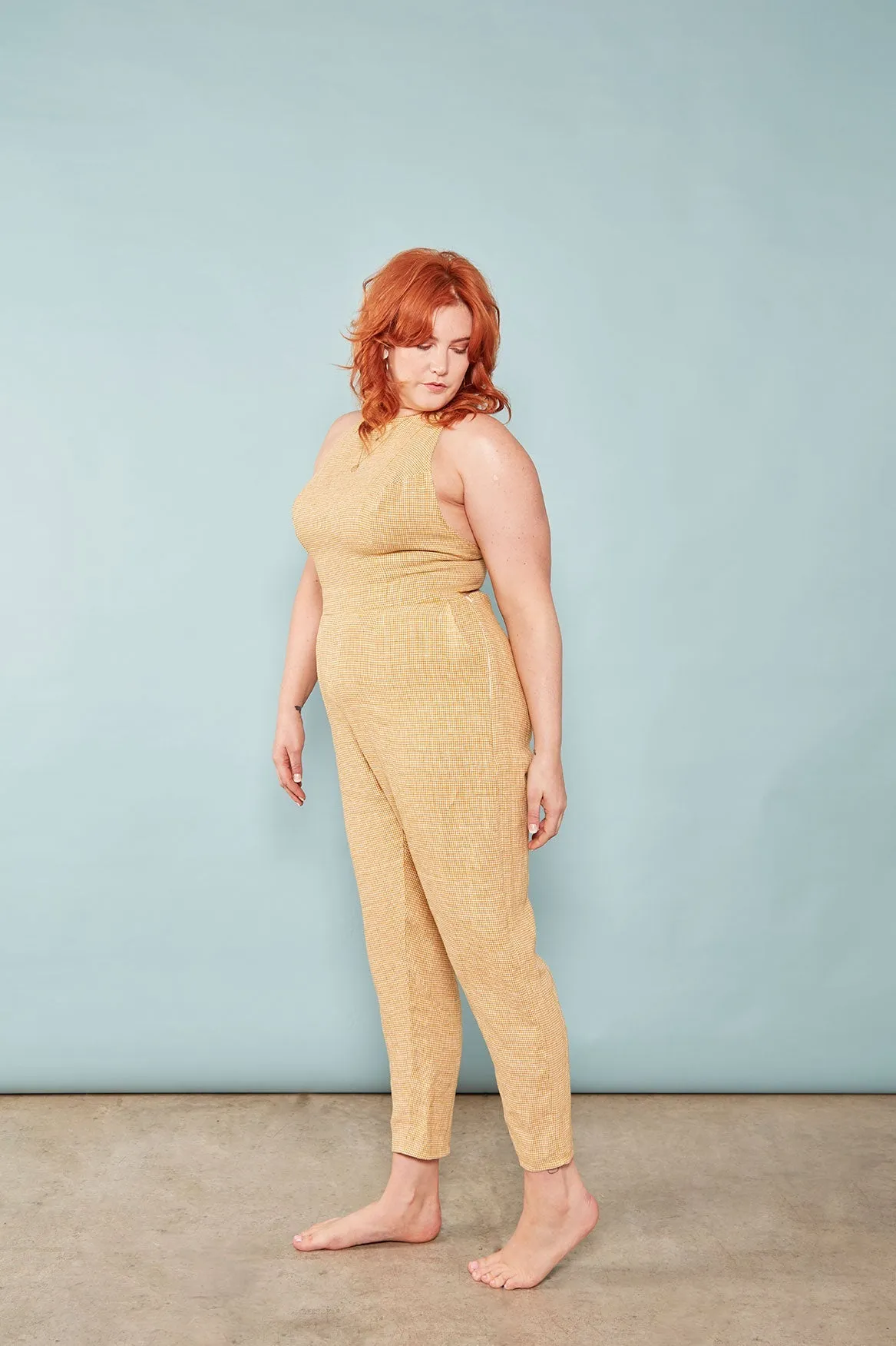 The Sisterhood ezp® Jumpsuit Mustard Gingham Linen sold by Leim product image thumbnail 4
