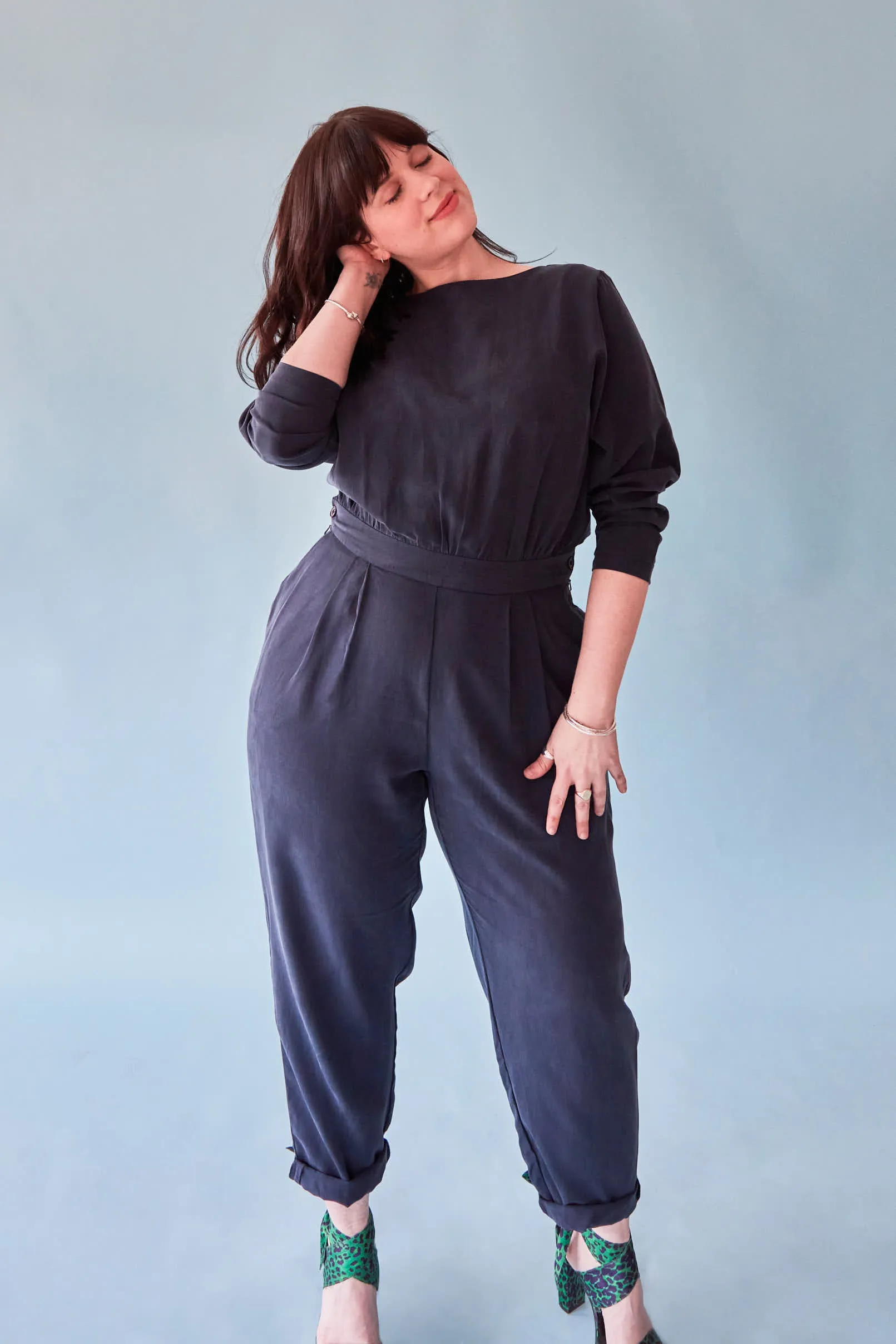 The Bringing Sexy Back ezp® Jumpsuit Navy Lyocell sold by Leim
