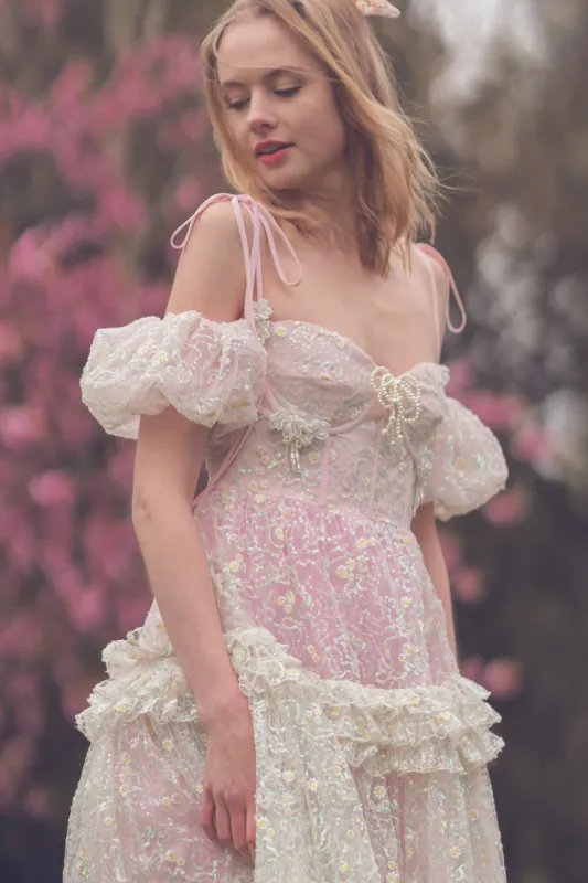 Flower Diamond Sequin Dress - Pastel Pink sold by fairy tong