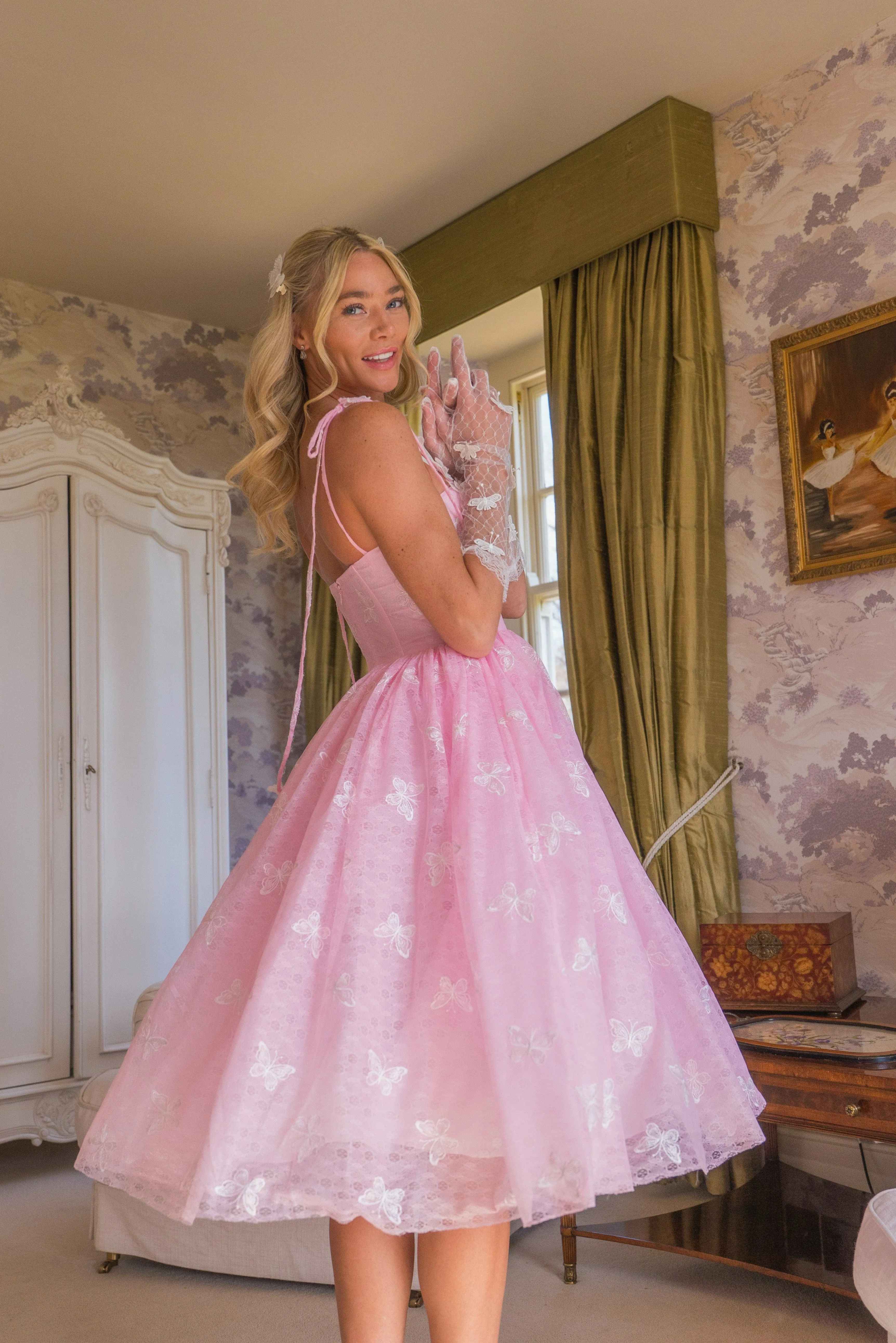 Pink Sky & Butterfly Midi Dress sold by fairy tong product image thumbnail 5