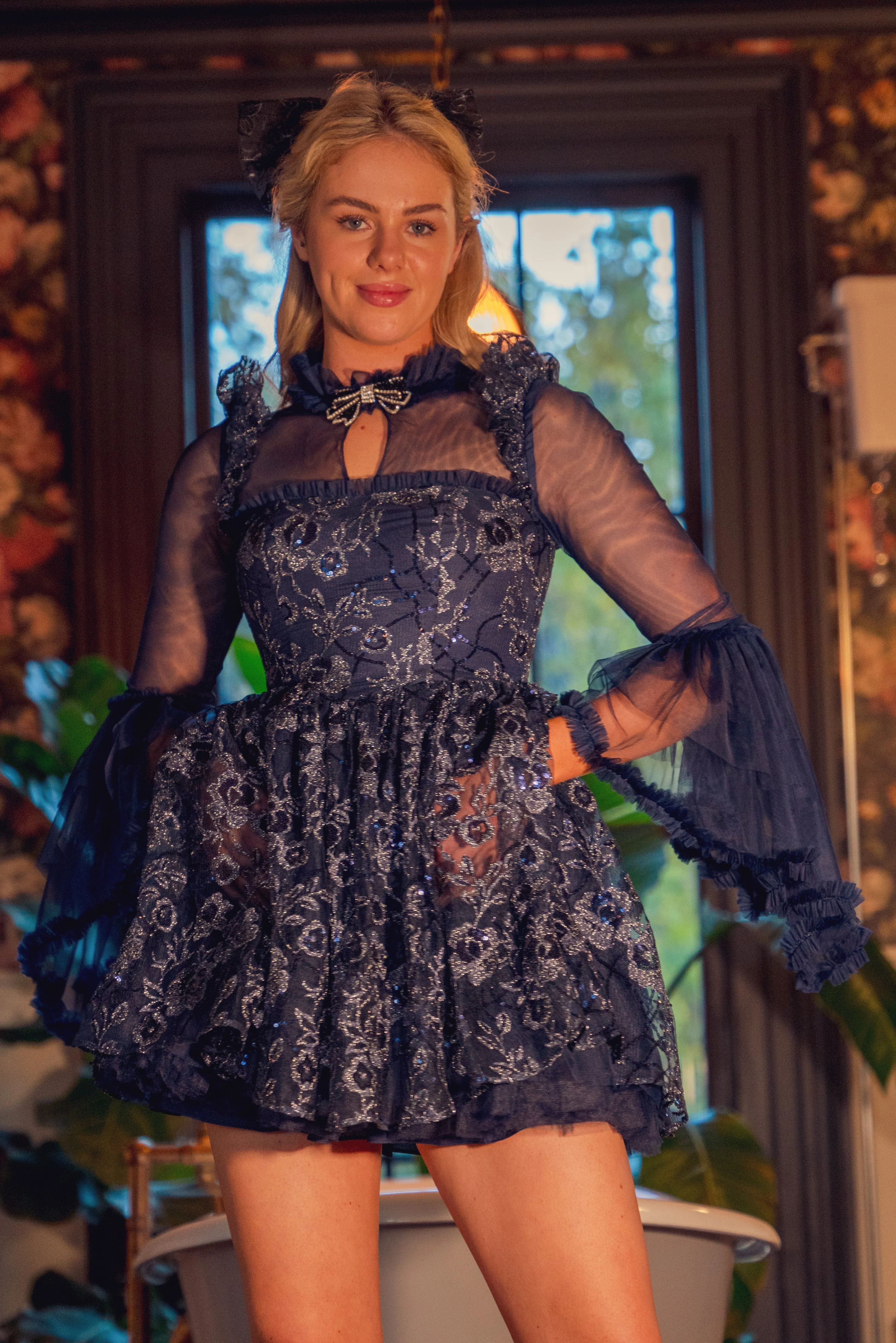 *Sample* Midnight Bloom Sequin Mini Dress sold by fairy tong product image thumbnail 2