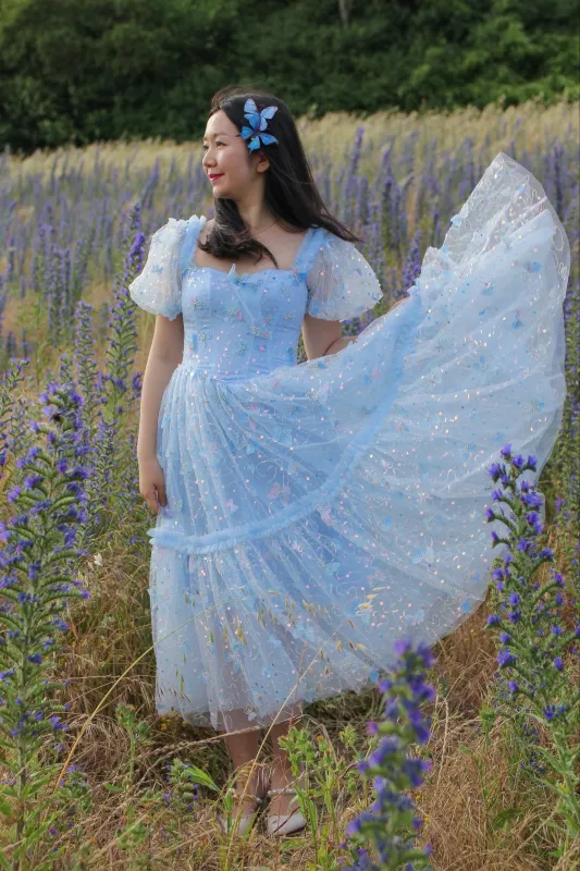 Fairy Hairstreak Midi Dress - Soft Blue sold by fairy tong