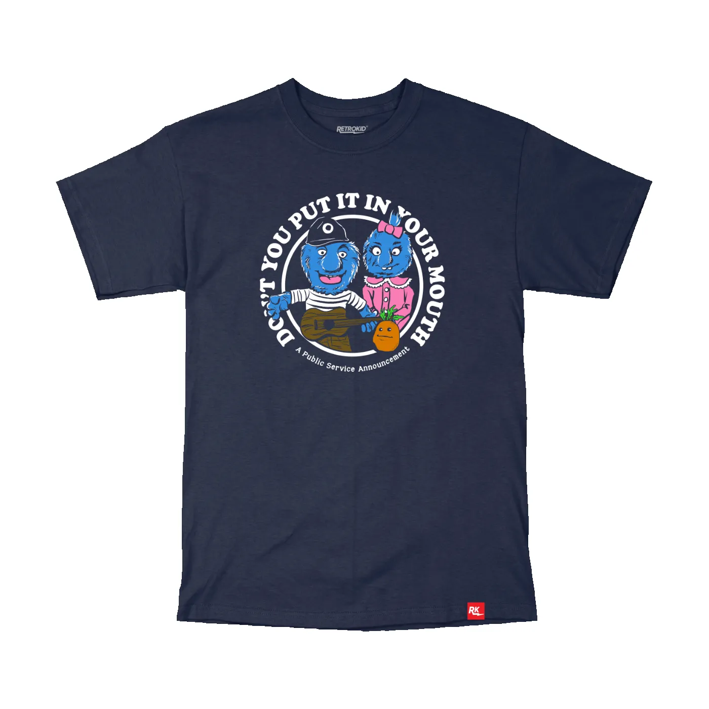 Retrontario Don't Put It In Your Mouth T-Shirt - Navy sold by RetroKid