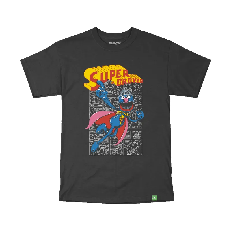 Sesame Street Super Grover T-Shirt - Black sold by RetroKid
