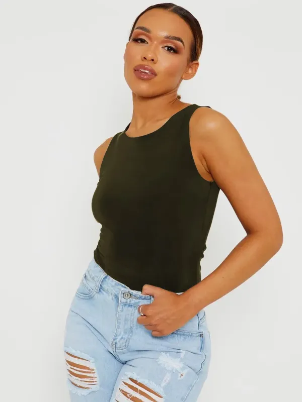 Nicolle Slinky Racer Back Sleeveless Bodysuit In Olive sold by Vivichi