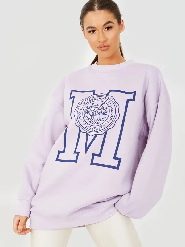 Sandy Massachusetts University Graphic Sweatshirt Jumper In Lilac sold by Vivichi