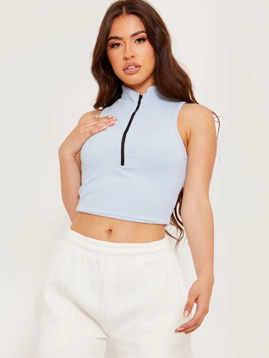 Arienne Sleeveless Zip Detail Ribbed Crop Top In Blue sold by Vivichi product image thumbnail 2