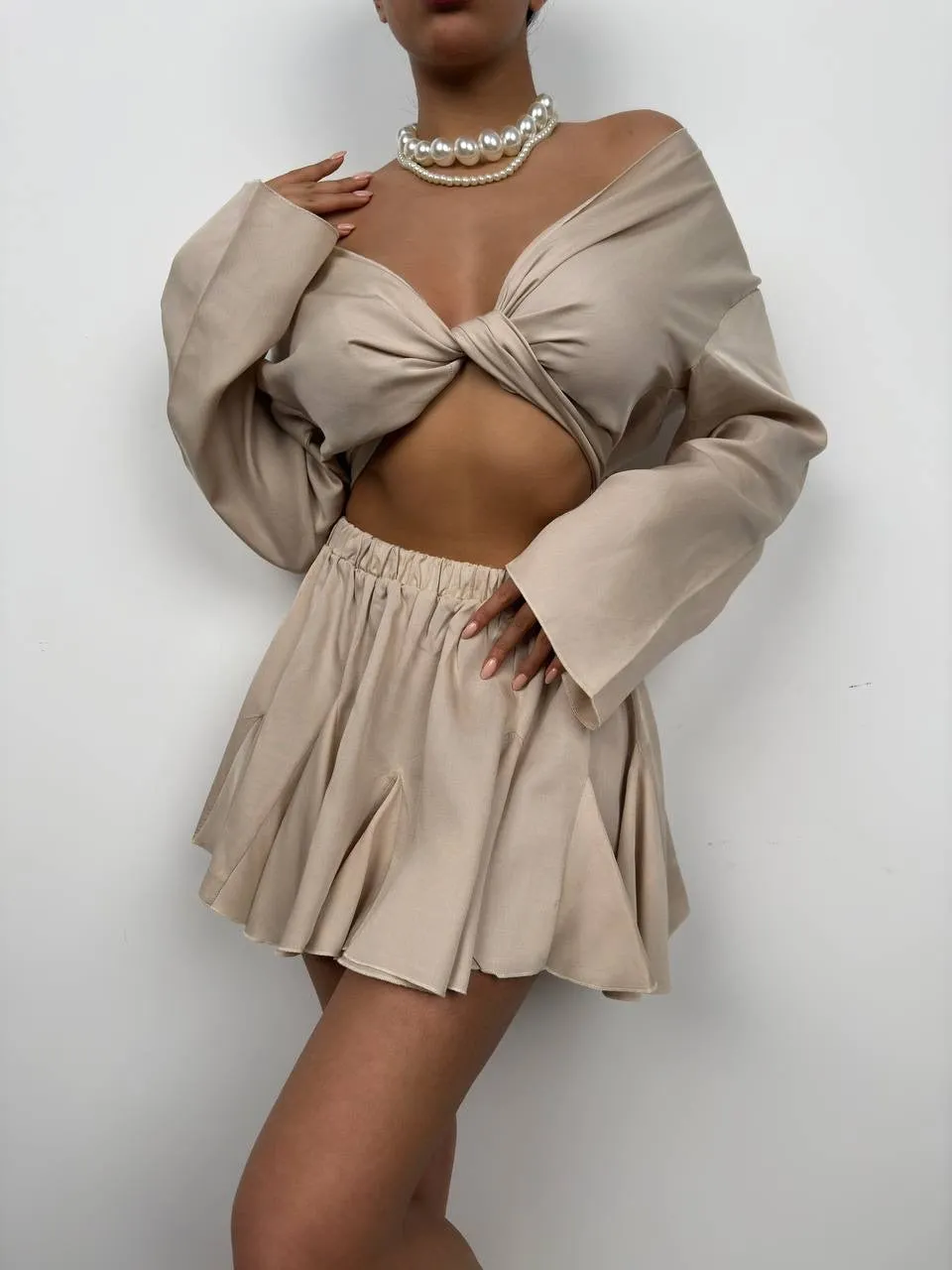 *PRE-ORDER* Debora Boat Neck Crop Top In Stone sold by Vivichi