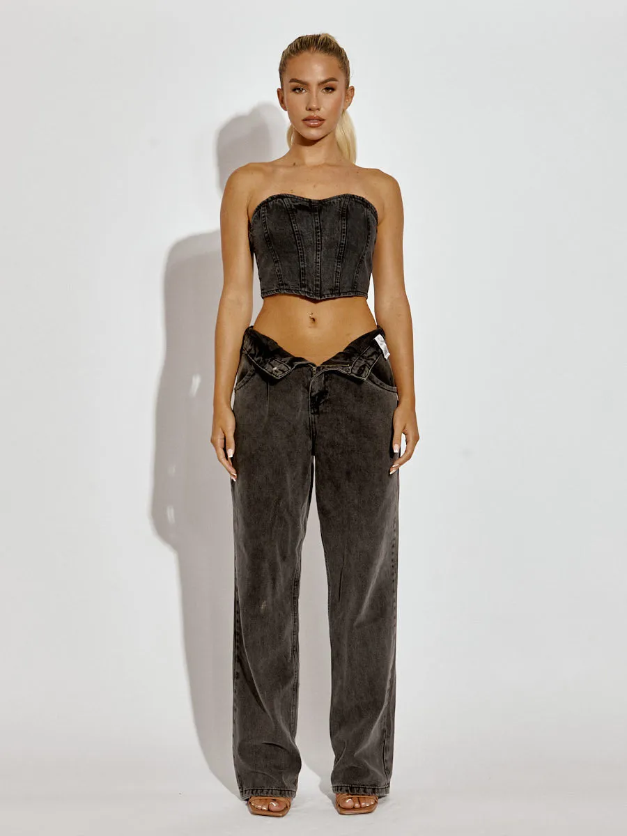 Dorina Corset Style Bandeau Denim Crop Top In Black sold by Vivichi product image thumbnail 2