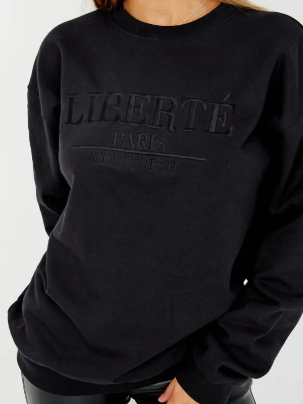 Debra Embroidered Liberte Sweatshirt Jumper In Black sold by Vivichi
