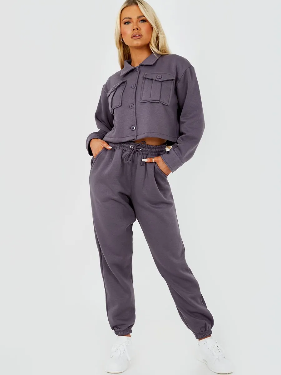 Marie Utility Button Top & Jogger Co-ord In Charcoal sold by Vivichi