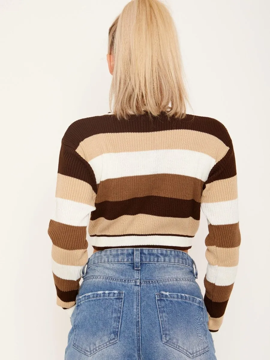 Maraya Striped Knitted Cropped Cardigan In Brown sold by Vivichi product image thumbnail 4