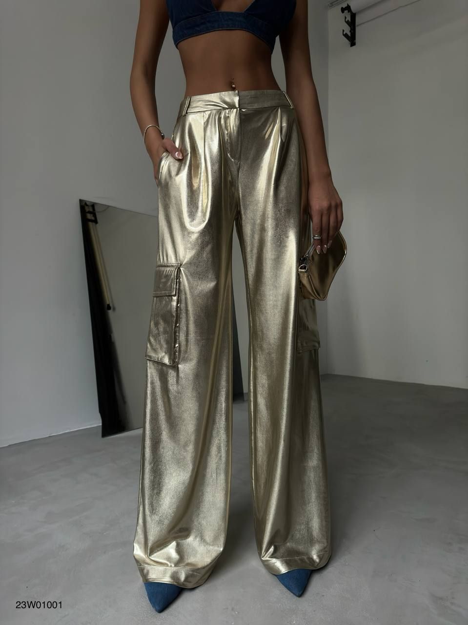 *PRE-ORDER* Aurora Cargo Pocket Metallic Trousers In Gold sold by Vivichi product image thumbnail 2