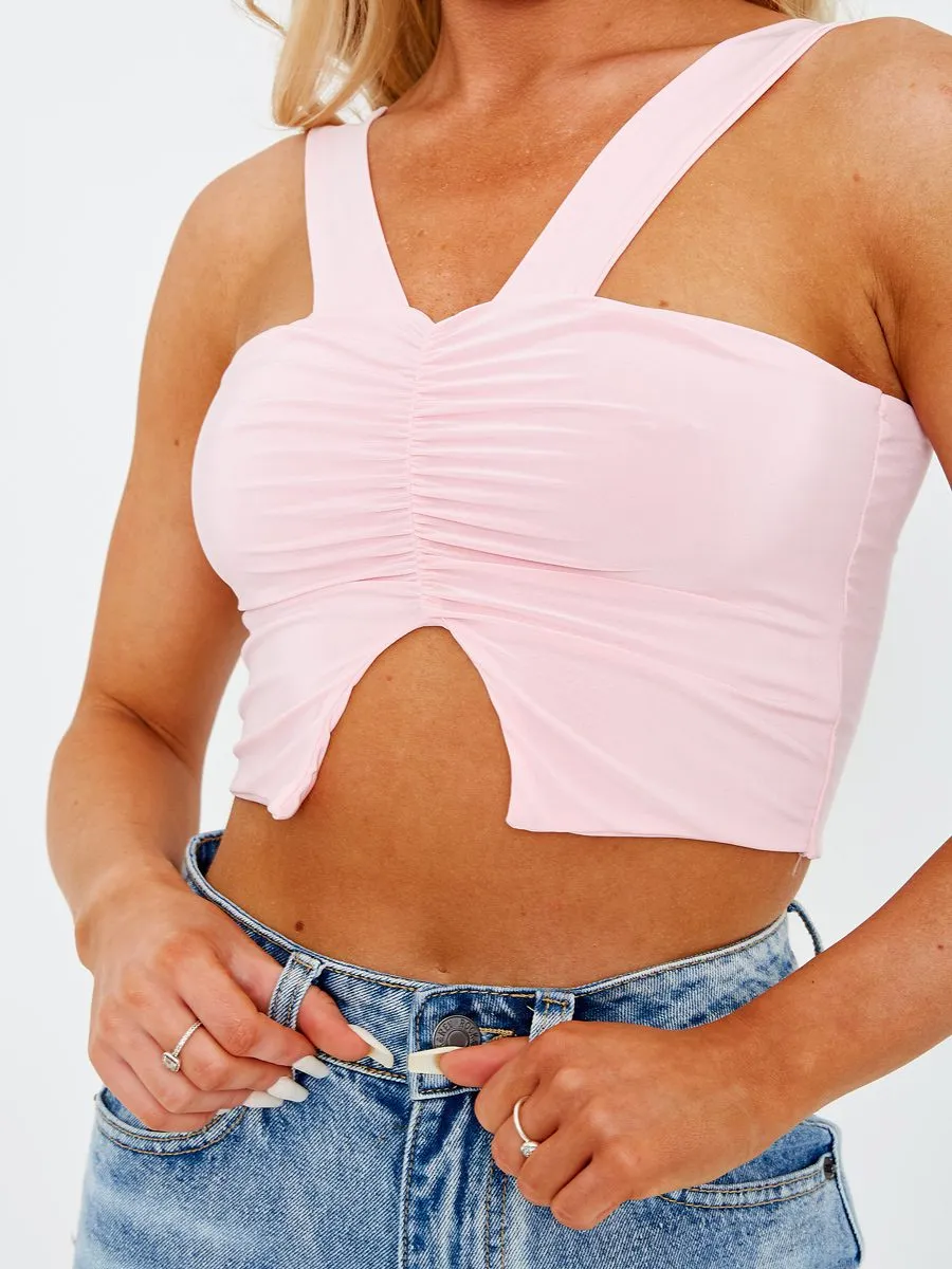 Livia V-Neck Strap Ruched Crop Top In Pink sold by Vivichi product image thumbnail 5