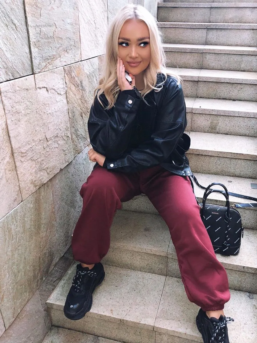 Barbara Oversized Fleece Joggers In Wine sold by Vivichi product image thumbnail 5