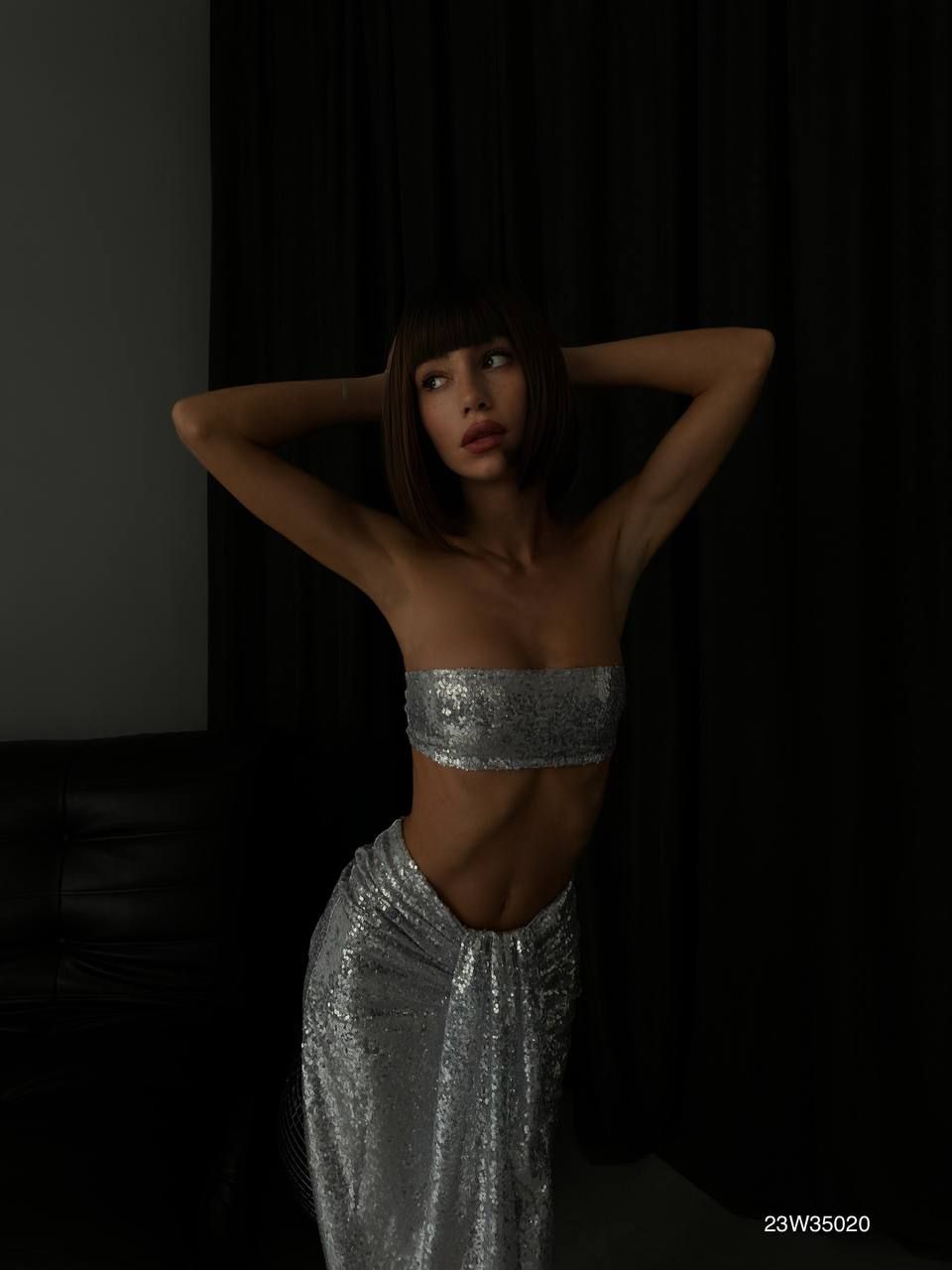 **PRE-ORDER** Harper Sequined Strapless Crop Skirt Set In Silver sold by Vivichi product image thumbnail 5