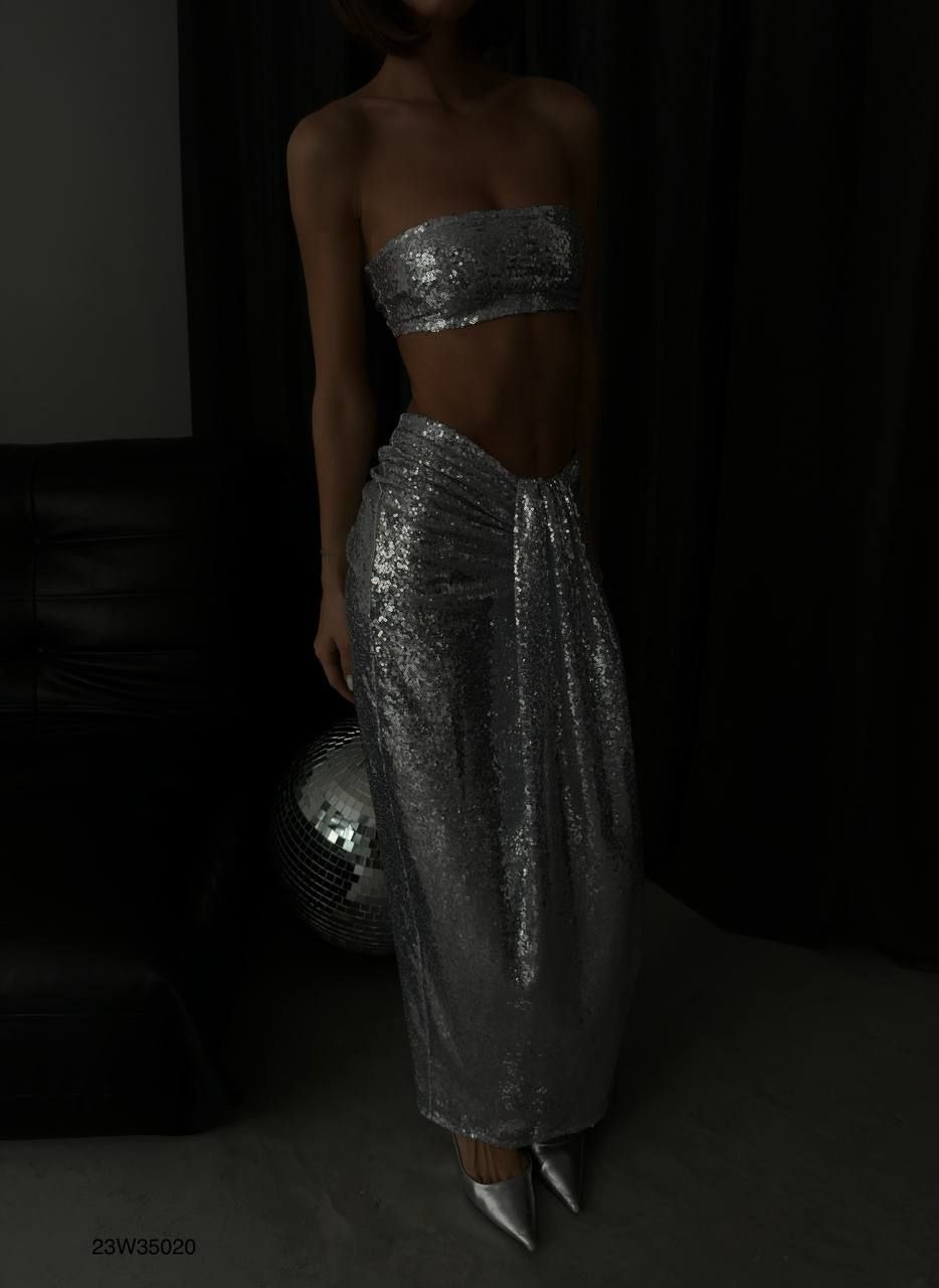 **PRE-ORDER** Harper Sequined Strapless Crop Skirt Set In Silver sold by Vivichi product image thumbnail 4