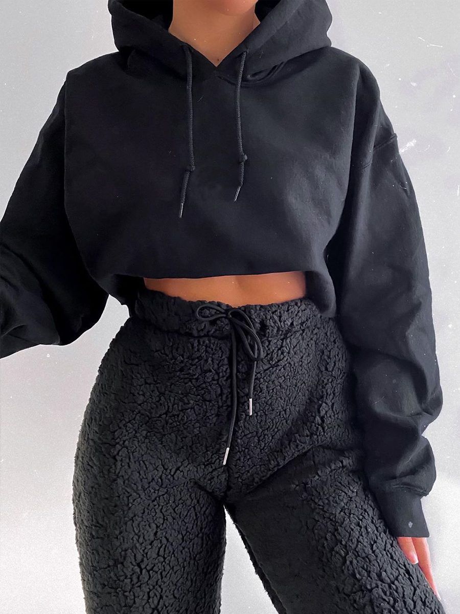 Grace Teddy Bear Borg Jogger In Black sold by Vivichi