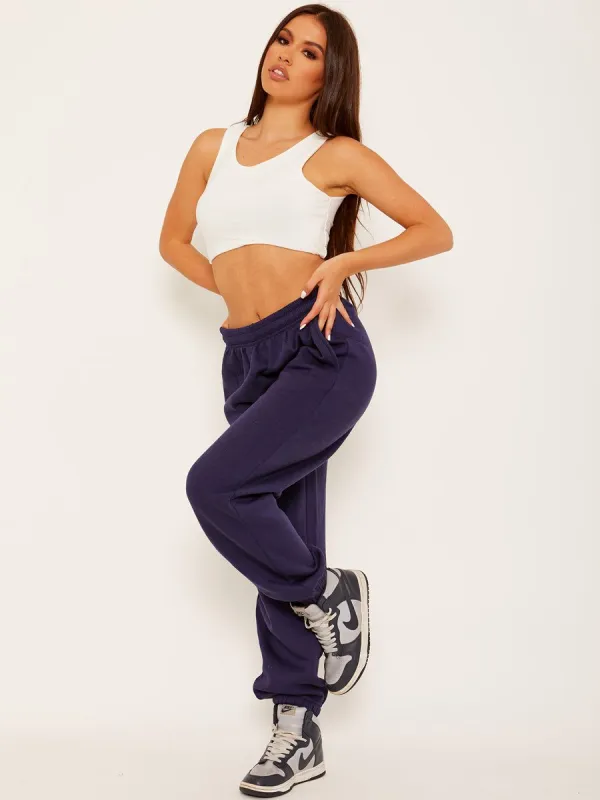 Barbara Oversized Fleeced Joggers In Navy sold by Vivichi