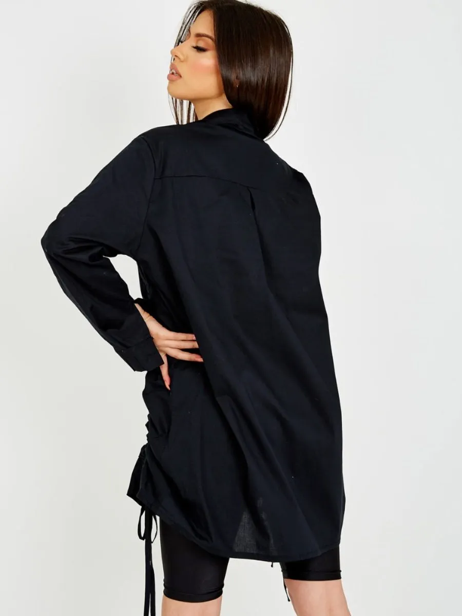 Rachelle Drawstring Ruched Buttoned Shirt Dress In Black sold by Vivichi product image thumbnail 2