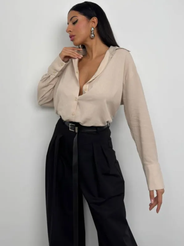 **PRE-ORDER** Lucy Oversize Linen Shirt In Stone sold by Vivichi