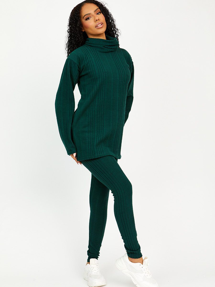 Emma Soft Brushed Ribbed Roll Neck Top & Leggings Co-ord In Olive sold by Vivichi product image thumbnail 5