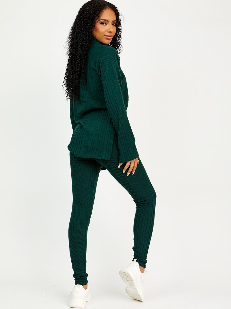 Emma Soft Brushed Ribbed Roll Neck Top & Leggings Co-ord In Olive sold by Vivichi product image thumbnail 2