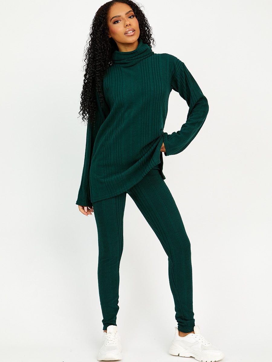 Emma Soft Brushed Ribbed Roll Neck Top & Leggings Co-ord In Olive sold by Vivichi product image thumbnail 3