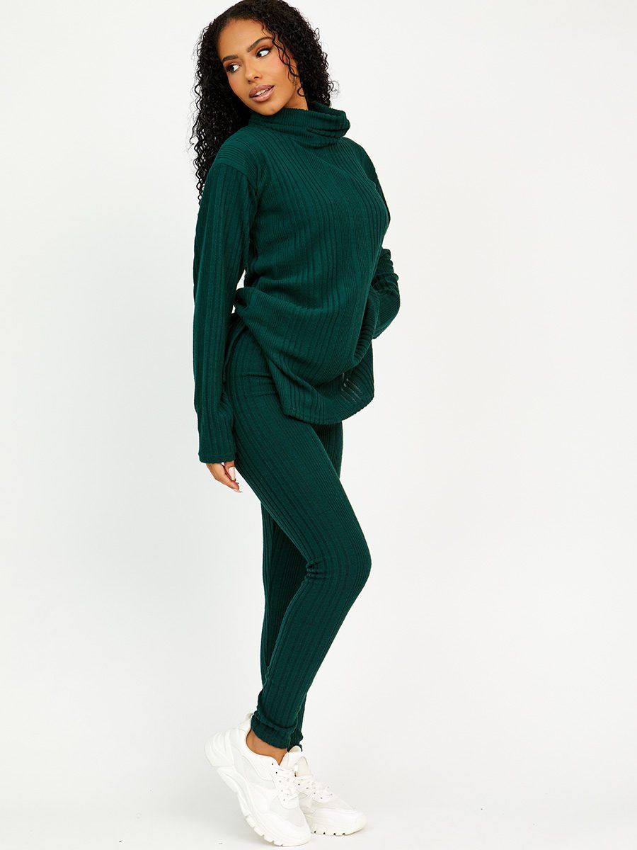 Emma Soft Brushed Ribbed Roll Neck Top & Leggings Co-ord In Olive sold by Vivichi product image thumbnail 4