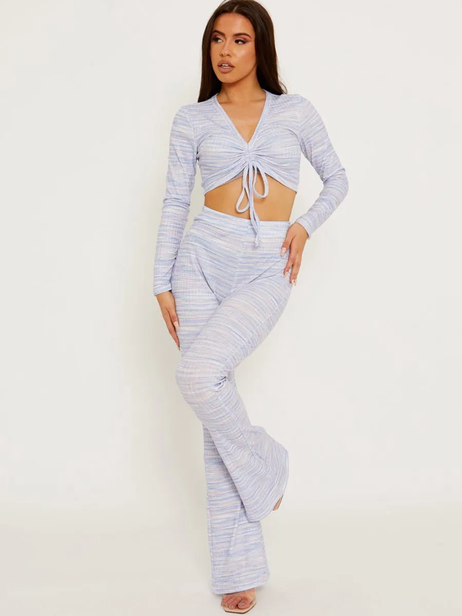 Lesley Multi Coloured Ruched Crop Top & Trouser Co-ord In Blue sold by Vivichi product image thumbnail 2