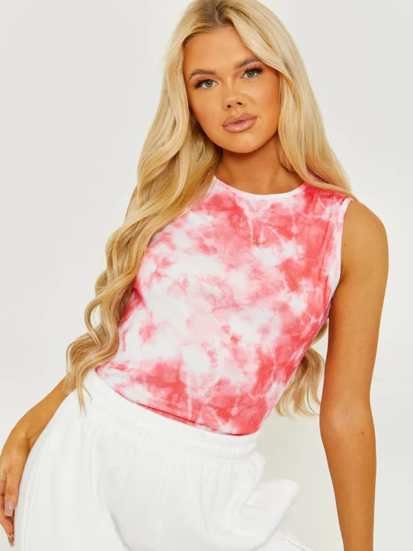 Richie Ribbed Tie-Dye Sleeveless Bodysuit In Pink sold by Vivichi