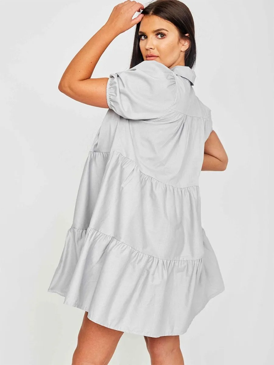 Mia Button-Front Tiered Smock Dress In Grey sold by Vivichi product image thumbnail 2