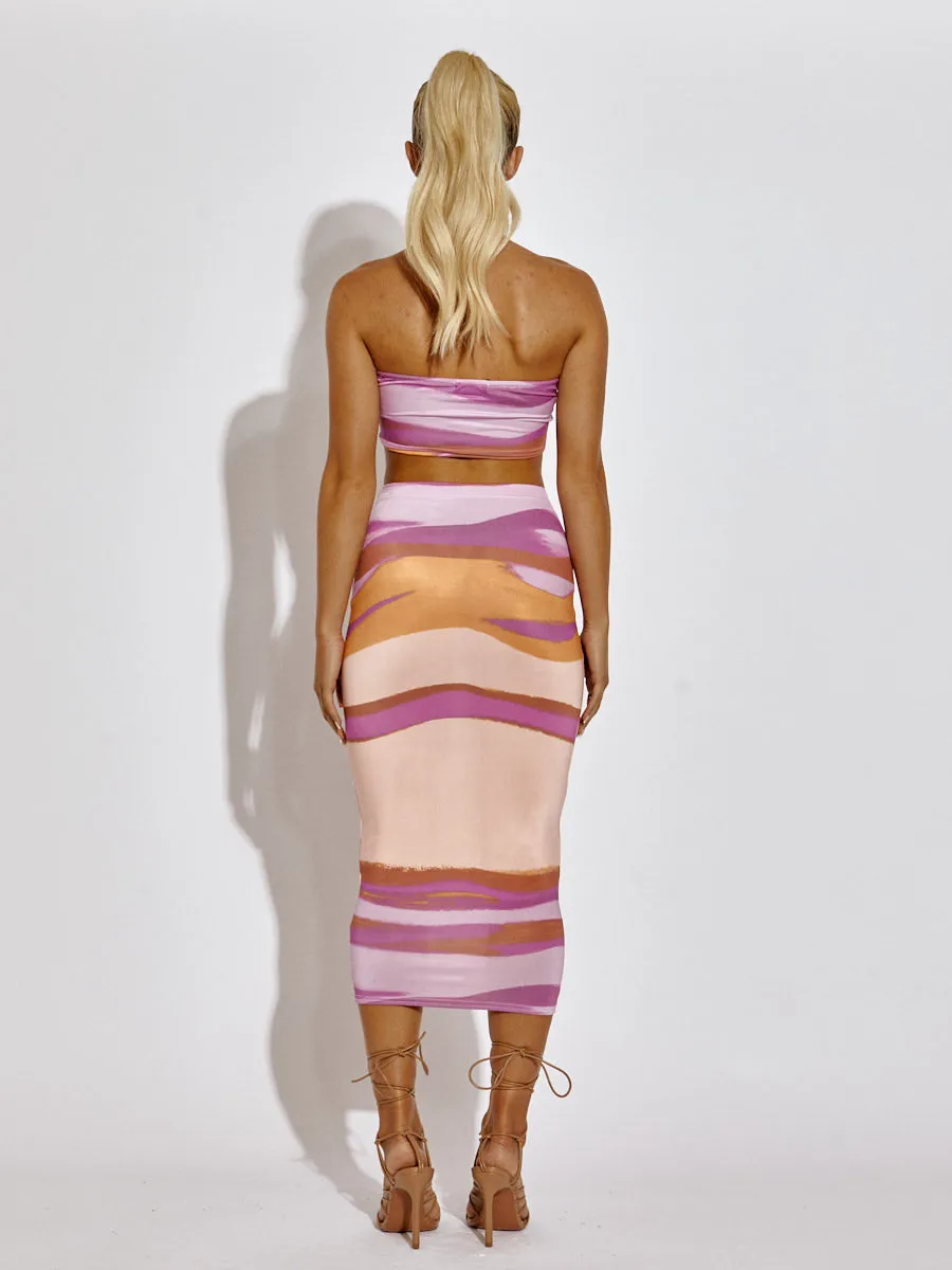 Camile Printed Bandeau Crop Top & Midi Skirt Co-ord In Lilac sold by Vivichi product image thumbnail 3