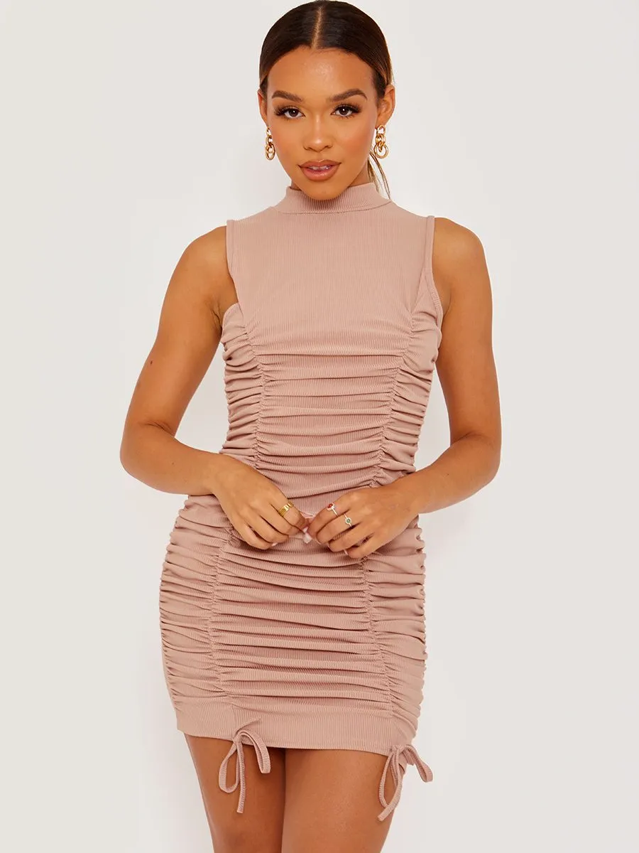 Leyla Sleeveless Ribbed Ruched Dress In Stone sold by Vivichi product image thumbnail 4