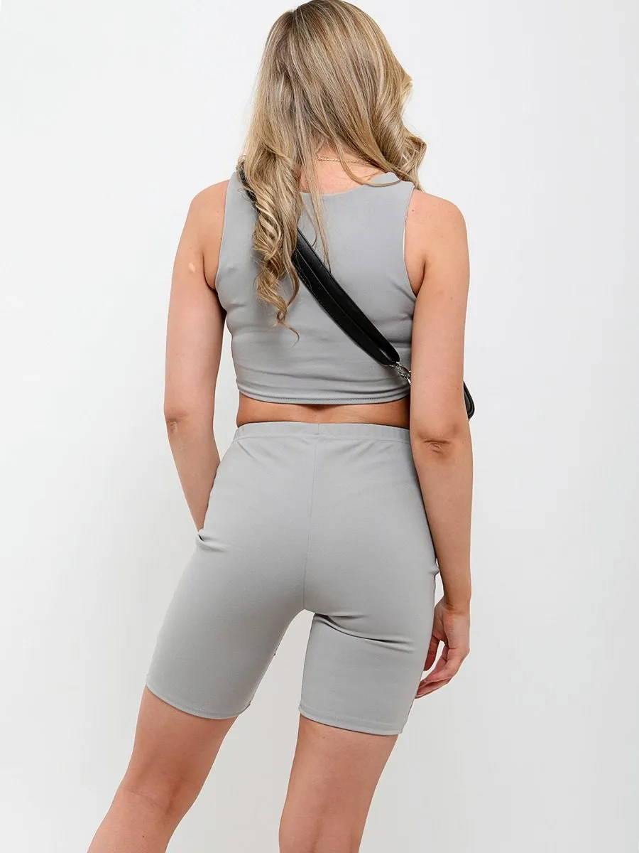 Liza Crop Top & Cycling Shorts Co-ord In Grey sold by Vivichi product image thumbnail 4